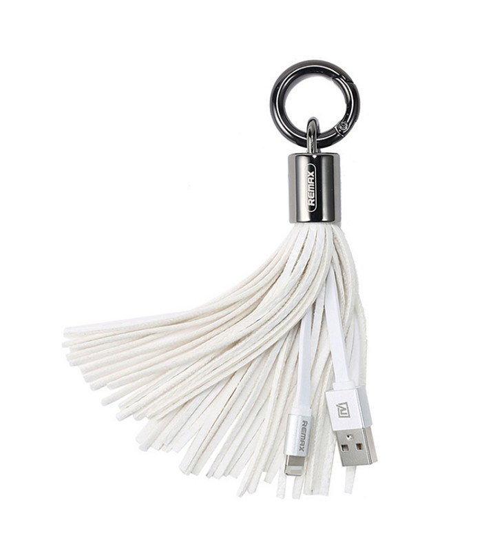 Porte clé chargeur Pompon Blanc USB vers MICRO-USB