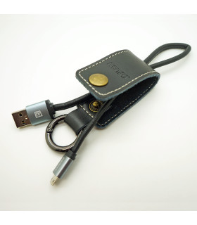 Porte clé chargeur cuir Noir USB / LIGHTNING
