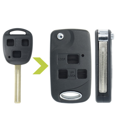 Coque avec lame 3 boutons compatible Toyota Auris, Land Cruiser, Rav4, Verso, Yaris